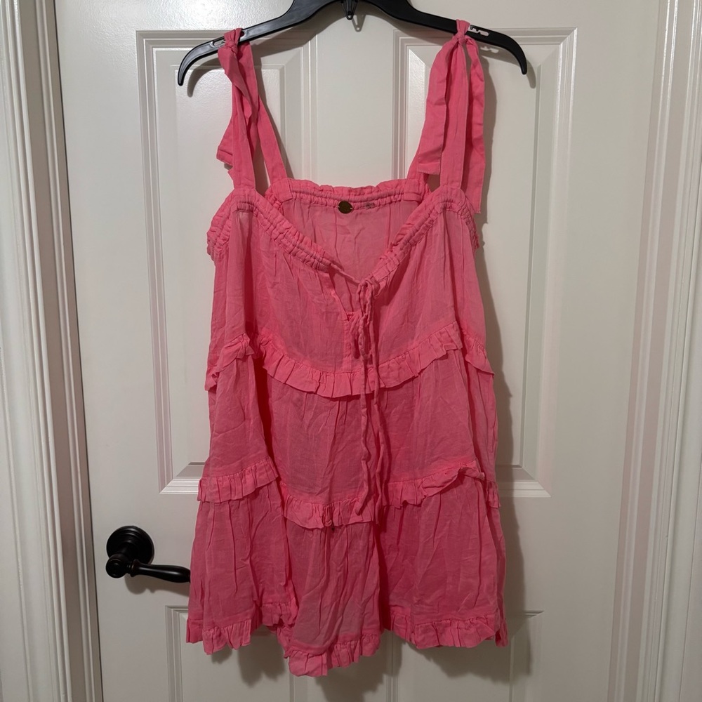 FP One Pink Tiered Adjustable Tie Ruffle Top Size S